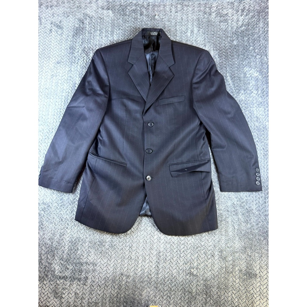 Andrew Fezza Suit Jacket Blazer Men 37R Blue Super 120s Worsted Wool Silk Blend